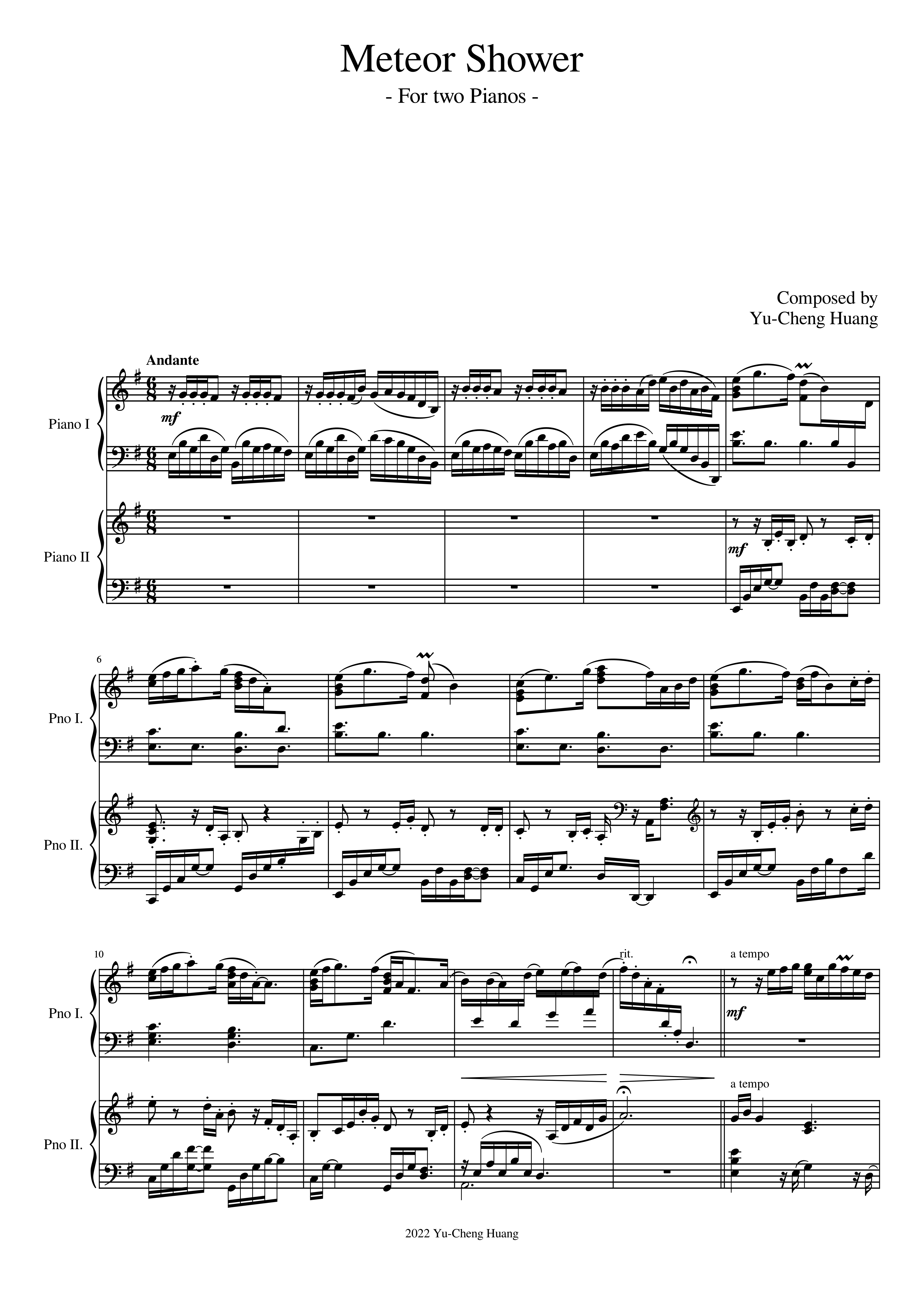 Meteor Shower score page for two pianos