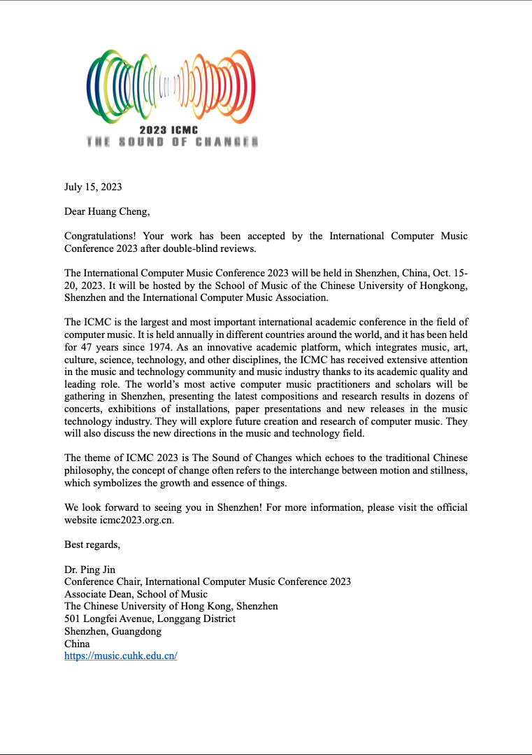 ICMC 2023 acceptance letter for Thangka
